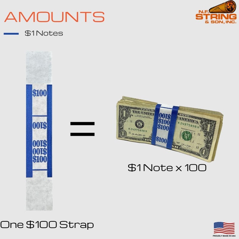 N. F. String & Son, Inc. Self-Sealing Currency Straps, Cash Handling Bill Wrappers 1000 PCS/Pack, 7.75 x 1.25 ($100/Blue - 1000 PCS) - Image 5
